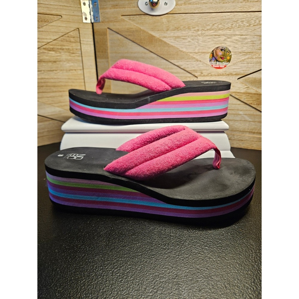 No Boundaries Pink Multi-Stripe Platform Flip Flop Sandals